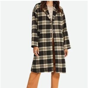 Brixton Black and Cream Plaid Trench Coat